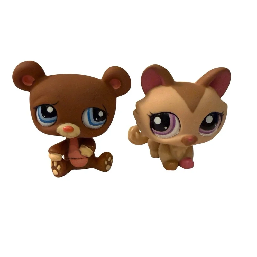2009 Littlest Pet Shop LPS #1583 #1584 2-in-1 Pet Spotlight Bear Cat Set